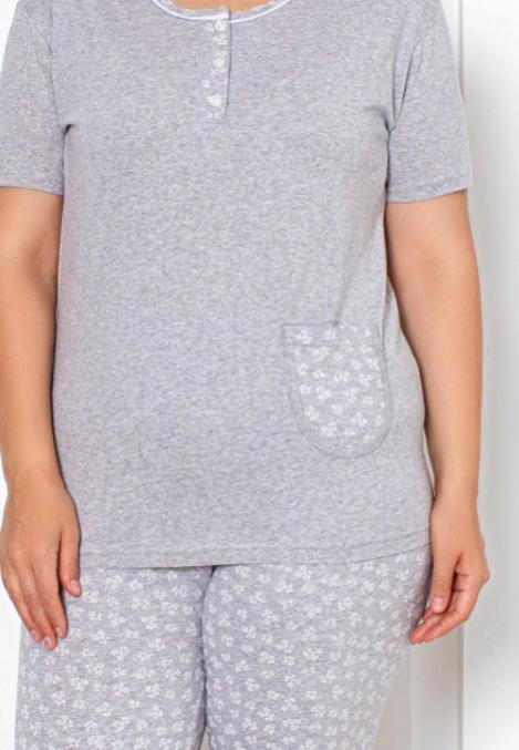 Pijama damă BIG SIZE, mânecă scurtă, pantalon 3/4, gri, Engros